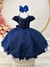 Vestido Infantil Azul Marinho C/ Renda e Cinto de Pérolas Tamanho:3 (7011AM3)