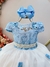 Vestido Infantil Azul Claro Saia Off C/ Renda e Aplique Flores Tamanho:6 (4601AM6) - Sônia Vestidos Temáticos e Luxo