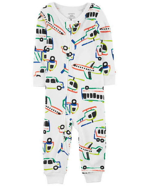 Macacão Carters em algodão sem pezinho - Transportes