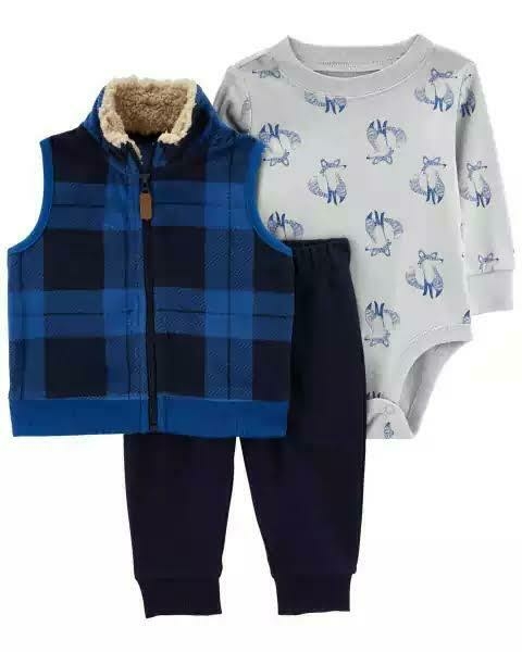 Conjunto Carters 3 peças inverno com colete - Xadrez