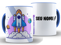 Caneca Foguete Espaço 325ml Xícara Porcelana + Caixa Presente