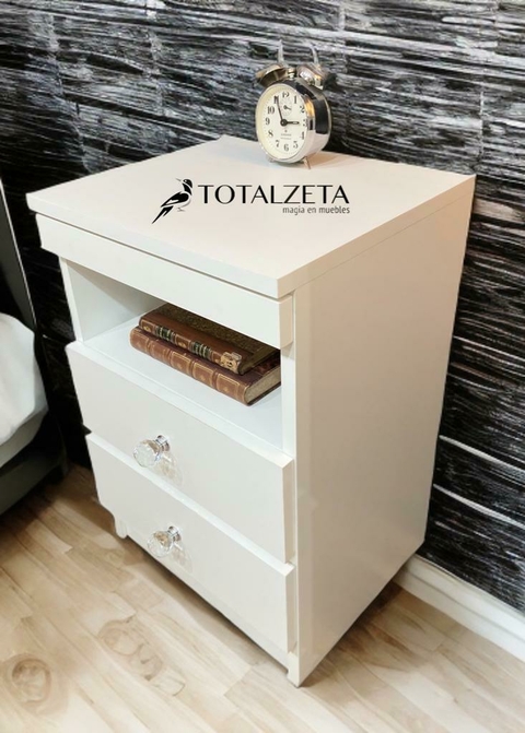 Mesa de Luz Mágica CRISTAL con 2 Cajones Tirador cristal + Espacio + Bandeja Desayunador - comprar online