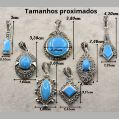 7 peças Lote Vintage Pingente Marcassita com Turquesa Natural - Joias Prata 925 - Joias Clássicas