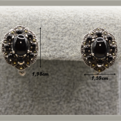 Brinco Prata 925 Ônix Natural com Marcassita Swarovski COD: 10766-90 na internet