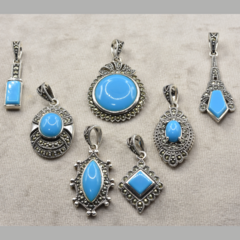 7 peças Lote Vintage Pingente Marcassita com Turquesa Natural - comprar online