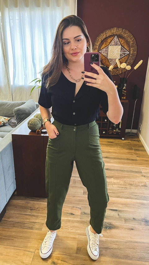 CALÇA LINHO BOLSO PESPONTADO - VERDE