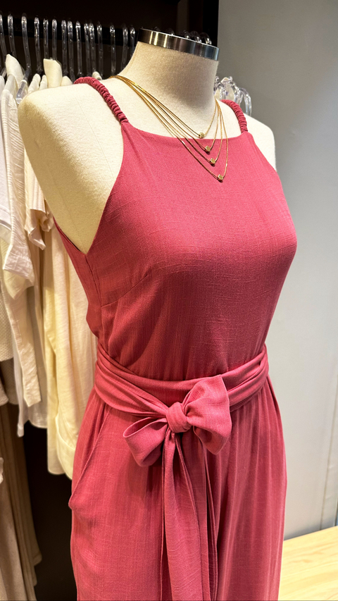 MACACÃO ALÇA ELÁSTICO - ROSA MELANCIA