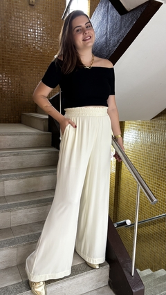 CALÇA PANTALONA CÓS PESPONTADO - MARFIM - comprar online