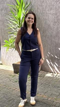 CALÇA ALFAIATARIA LINHO COM ELASTANO - AZUL MARINHO - comprar online