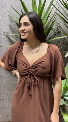 VESTIDO LONGO MANGA - MARROM na internet