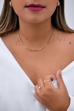 Colar Elos Quadrados Banho Ouro 18k