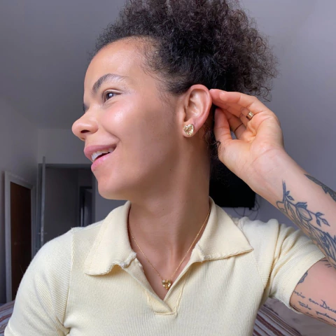 Conjunto Colar e Brincos Coração Citrino Banho Ouro 18k - comprar online