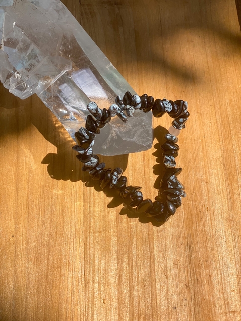 Pulseira Cascalho Obsidiana Floco de Neve