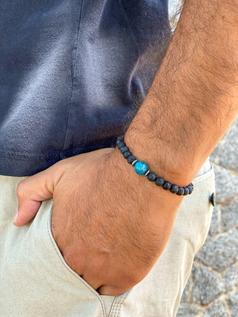 Pulseira Masculina Pedra Vulcânica e Apatita