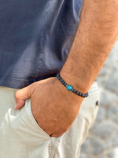 Pulseira Masculina Pedra Vulcânica e Apatita - comprar online