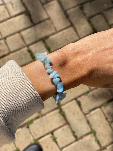Pulseira Cascalho Água Marinha Azul