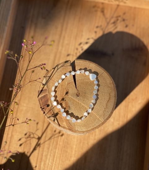 Pulseira Coração de Madrepérola com Turmalina rosa