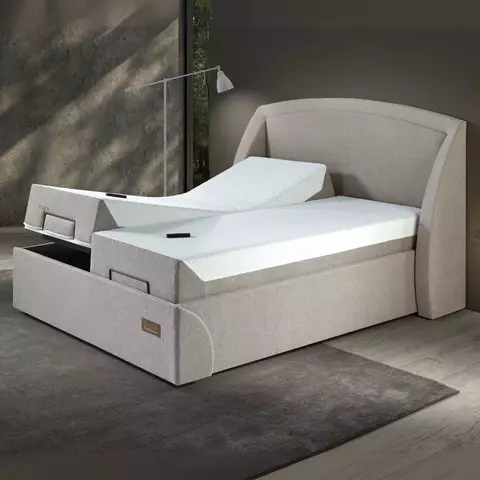 Cama Articulada Eko7 Roma em Linho Areia — conforto ergonômico e tecnologia de articulação premium.
