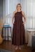 Vestido Linho - Modelagem Midi com zíper atrás e bolsos laterias - comprar online