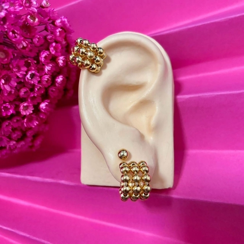 Brinco Duplo C/ Piercing Fake Bolinhas