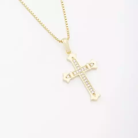 Colar C/ Pingente de Cruz Trabalhada em Zircônias - comprar online