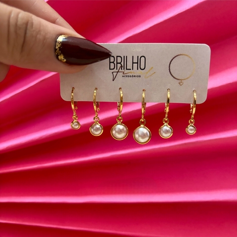Brinco Trio Argolinha C/ Pérola