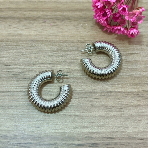 Brinco Argola Tubo Listra Prateado