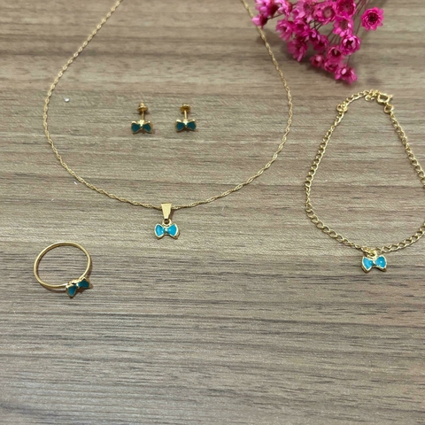 Conjunto Infantil Laço Azul Resinado