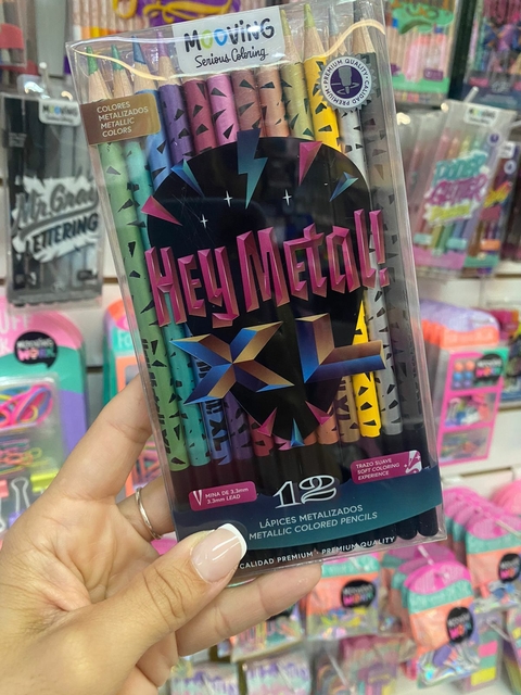 Lapices de colores Mooving coloring x 12 largos metalizados