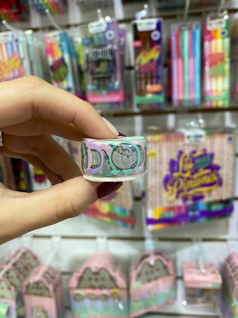 CINTA ADHESIVA MOOVING PUSHEENB GATITO STICKERS REDONDOS