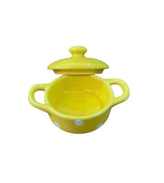Mini Panelinha Ceramica Amarela Poa Branco - comprar online