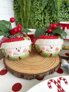 Cachepô Cerâmica Azevinho Boneco de Neve (Cada)