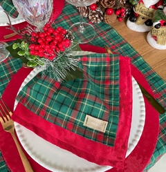 Guardanapo Xadrez Verde com vermelho fio dourado - comprar online
