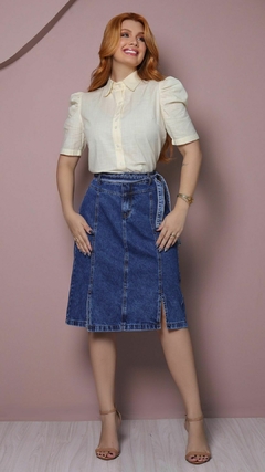 Saia Vera Jeans Claro Fendas Frontal Cinto Faixa (Sem Elastano) na internet