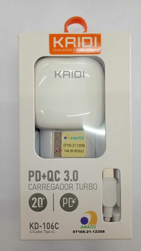 Carregador USB e USB-C para Tipo-C 20W Kaidi KD-106C