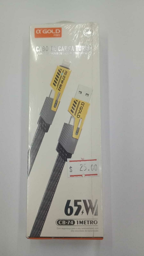 Cabo de Carga Turbo 4 em 1 (Tipo + Iphone) Agold 65W CB-74