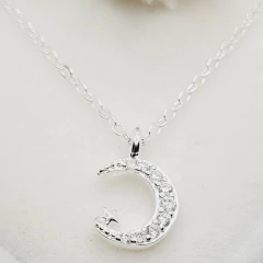 Colar Meia Lua Estrela Cravejada 8mm 40+5cm Prata 925 - comprar online