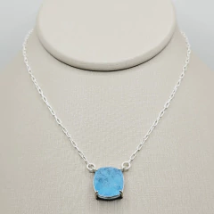 Colar Pedra Quadrada Azul Celeste 40+4cm Prata 925