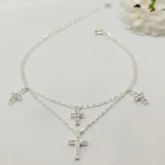 Pulseira Cruz Cravejada 16cm + 5cm Extensor Prata 925