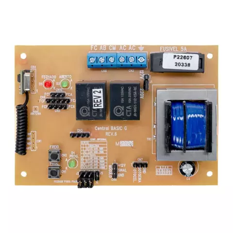 Placa eletrônica do motor de portão AGL Trino 300 Basic Light Universal com componentes eletrônicos e conectores visíveis