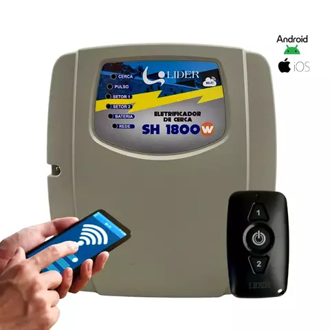 Central de choque Lider SH1800W para cerca elétrica com controle remoto e controle via aplicativo em smartphone