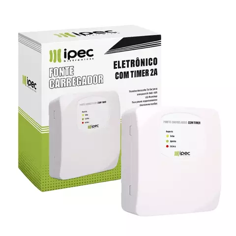 Fonte carregador de bateria Ipec temporizada com timer 2A branca 