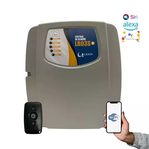 Central de alarme residencial wifi Lider LR03SW com controle remoto e compatibilidade com assistentes virtuais