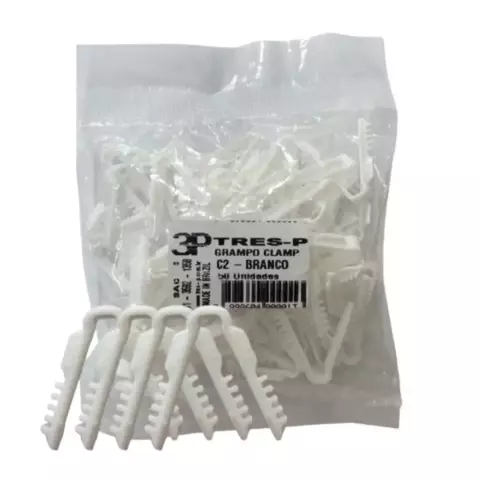 Grampo Bucha Clamp C2 Branco 50un Três P para fixação de cabos elétricos e de rede