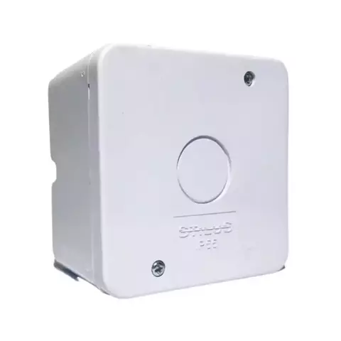 Caixa de sobrepor branca para acabamento de conectores da marca Stillus, quadrada com parafusos visíveis
