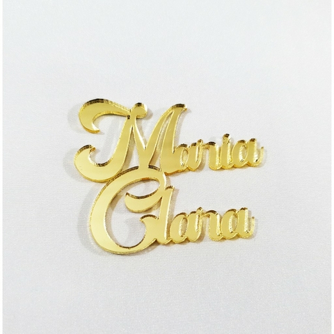 15 APLIQUE NOME COMPOSTO ACRÍLICO ESPELHADO DOURADO
