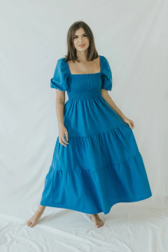 Vestido Ester Azul Natier - Três Flores Ateliê