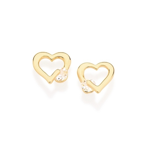Brinco folheado a ouro corações com cristais - 524177
