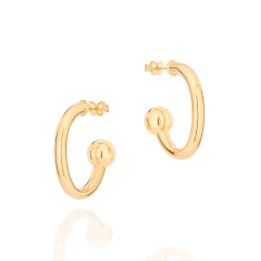 Brinco Meia Argola folheado a ouro oval tubo (Giovanna Antonelli) - 526669