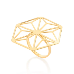 Maxi anel hexágono rommanel folheado a ouro - 513055